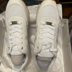 Calvin Klein Off-White Mixed-Material Lace-Up Sneakers